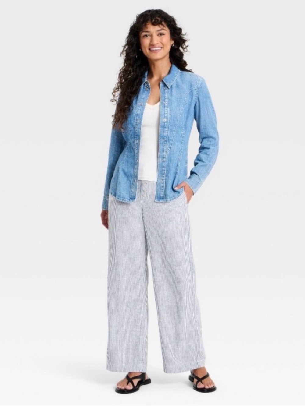 Universal Thread, linen, blue and white striped wide leg pants, coastal